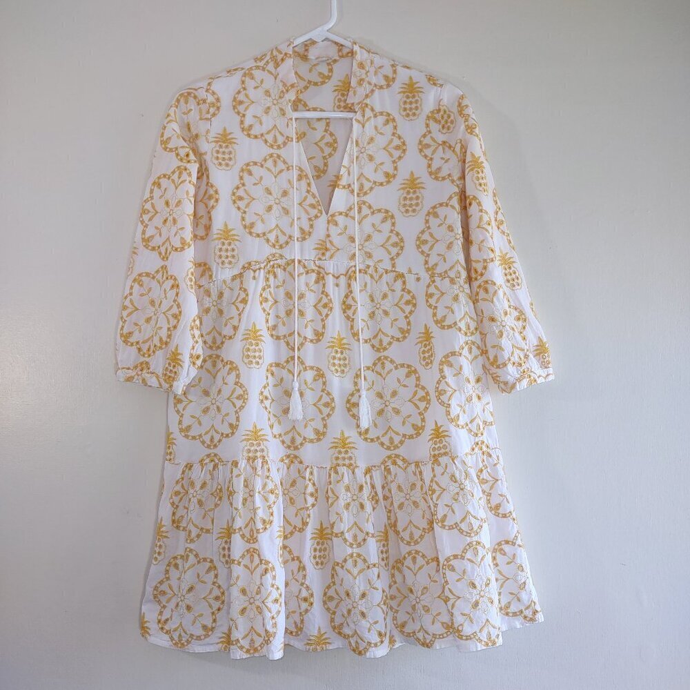 Yellow Babydoll Eyelet Floral Embroidered Dress Festival Boho Hippie Small - Picture 4 of 11